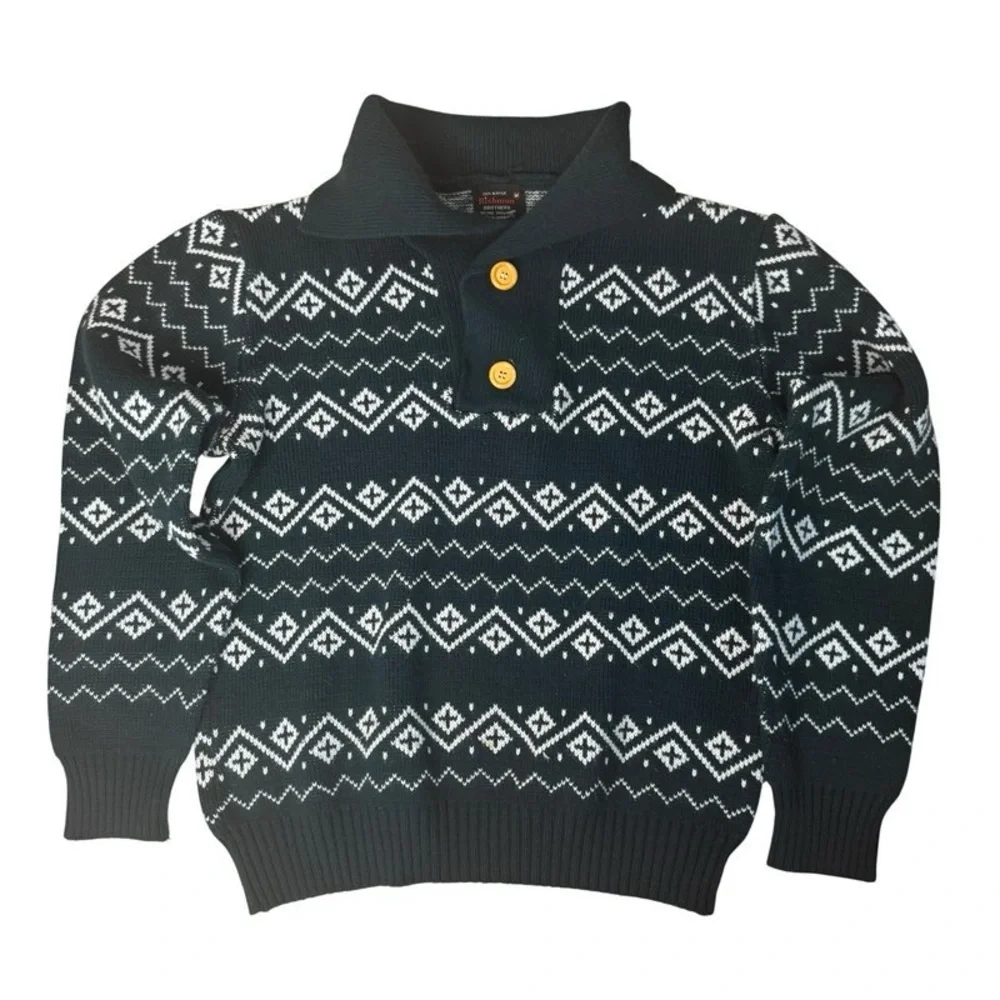 RICHMAN BROTHERS FAIR ISLE SHAWL COLLAR SWEATER  VINTAGE 60s 70s MEN'S MEDIUM - Picture 5 of 11